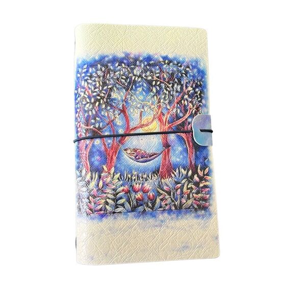 Nighttime Forest W Sleeping Lady Faux Leather Reusable Travelers Notebook 8x4.5” - Picture 1 of 8